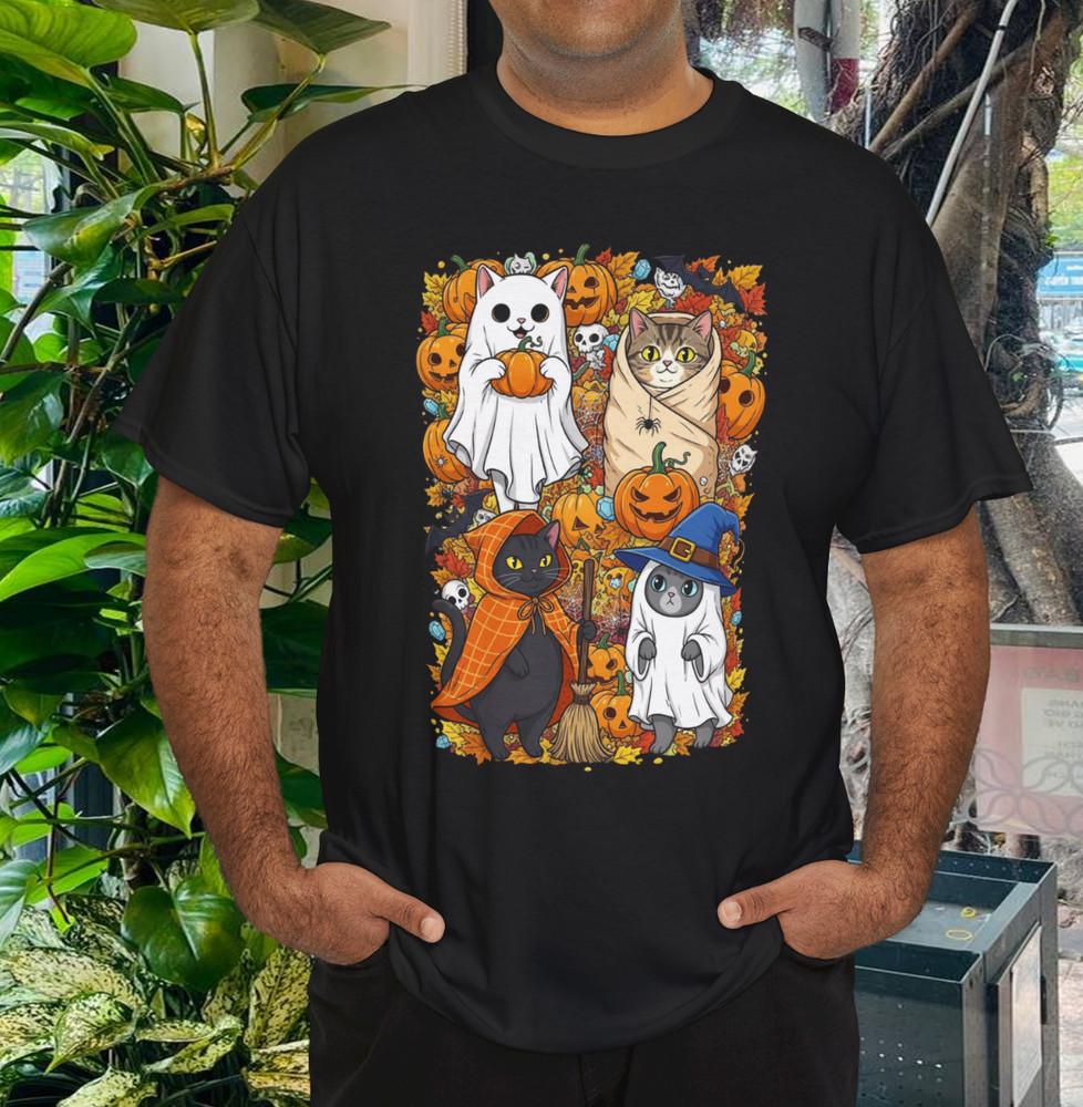 Милый Кот Хэллоуин, Кот-Призрак, Хэллоуинский Кот Унисекс Футболка XL